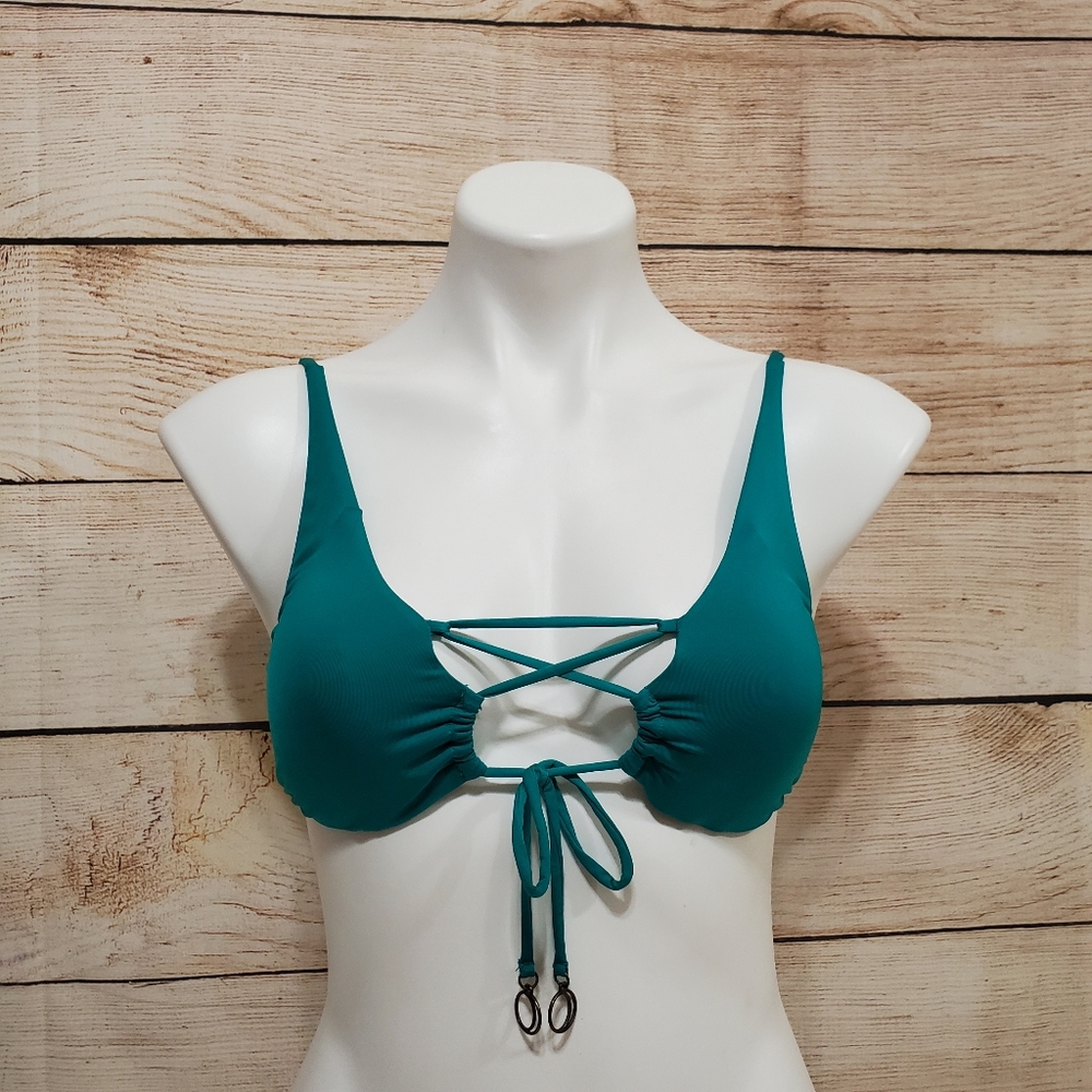 SOLUNA Swim Turquoise Front Lace Up Bikini Top Small